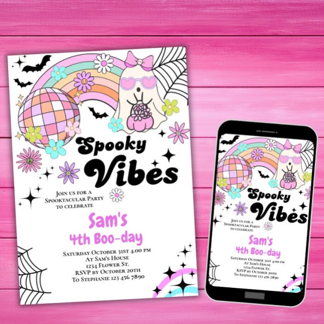 Halloween Invitation Kid Cute Retro Ghost Birthday (Creator Uploaded)