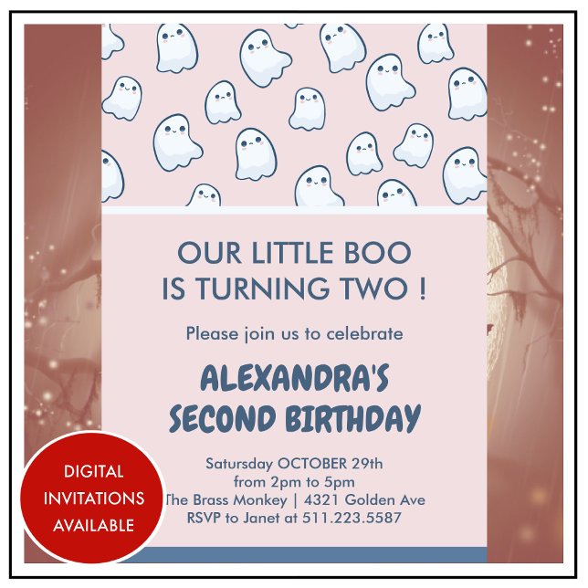 Halloween invitations de 2e anniversaire petit liv (halloween-2nd-birthday-invitation-pink-ghosts-1)