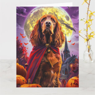 Halloween Irish Red Setter Vampire Pumpkins Scary Card