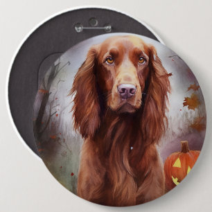 Halloween Irish Red Setter With Pumpkins Scary  6 Inch Round Button