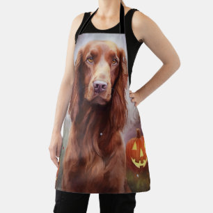 Halloween Irish Red Setter With Pumpkins Scary  Apron