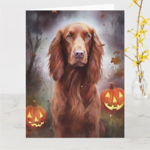 Halloween Irish Red Setter With Pumpkins Scary  Card