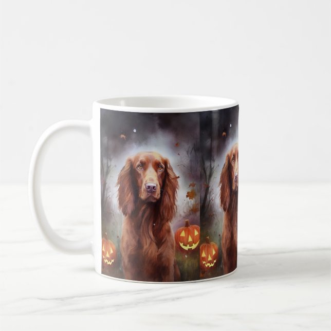 Halloween Irish Red Setter With Pumpkins Scary  Coffee Mug (Left)
