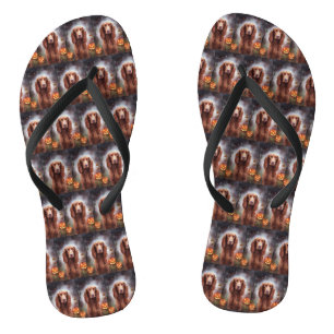 Halloween Irish Red Setter With Pumpkins Scary Flip Flops