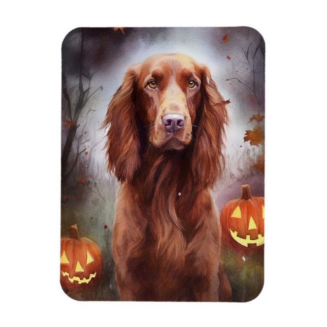 Halloween Irish Red Setter With Pumpkins Scary  Magnet (Vertical)