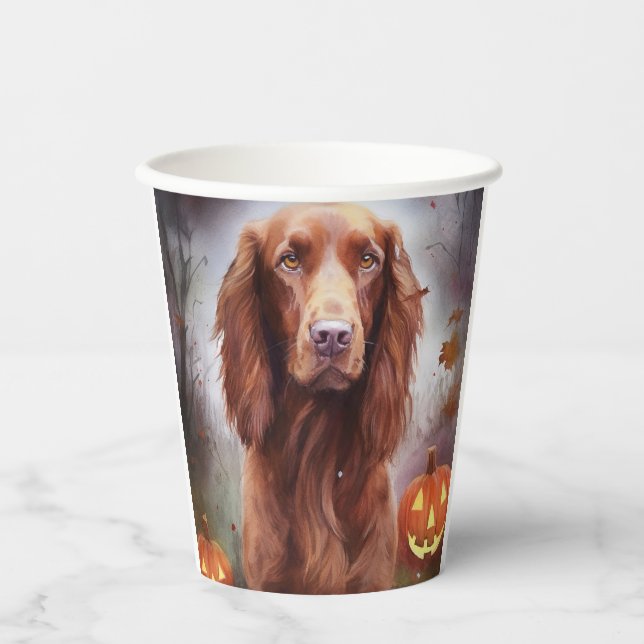 Halloween Irish Red Setter With Pumpkins Scary  Paper Cups (Front)