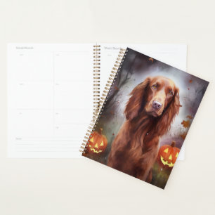 Halloween Irish Red Setter With Pumpkins Scary  Planner