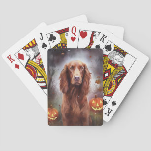 Halloween Irish Red Setter With Pumpkins Scary  Playing Cards