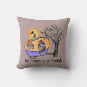 Halloween Is a Lifestyle – Pumpkin Camper Van Throw Pillow