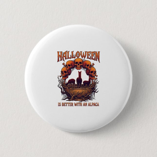 Halloween Is Better Alpaca Orange Skulls Spider We 2 Inch Round Button (Front)