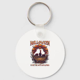 Halloween Is Better Alpaca Orange Skulls Spider We Keychain