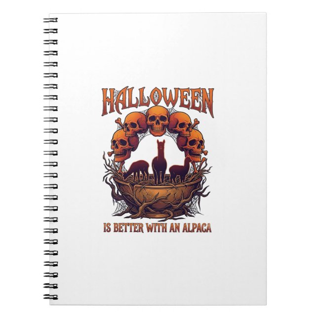 Halloween Is Better Alpaca Orange Skulls Spider We Notebook (Front)