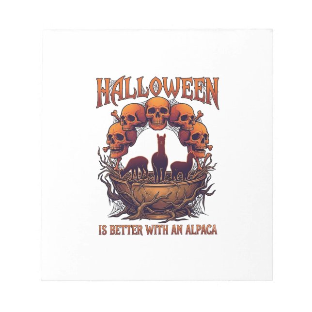 Halloween Is Better Alpaca Orange Skulls Spider We Notepad (Front)