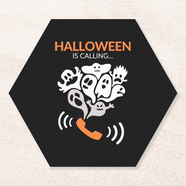 Halloween Is Calling Funny Halloween Boo Ghost Paper Coaster (Front)