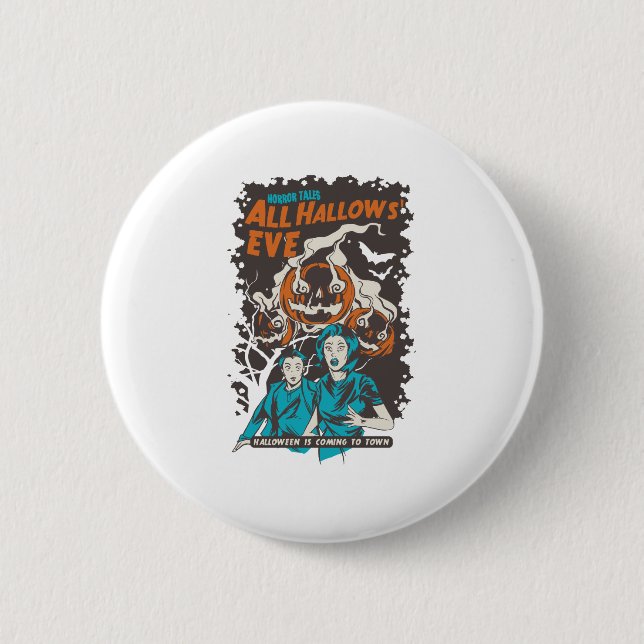 Halloween is Coming Three Scary Jack O Lantern 2 Inch Round Button (Front)
