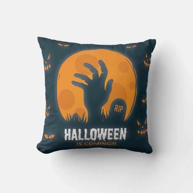 Halloween is Coming with Scary Pumpkins Throw Pillow (Front)