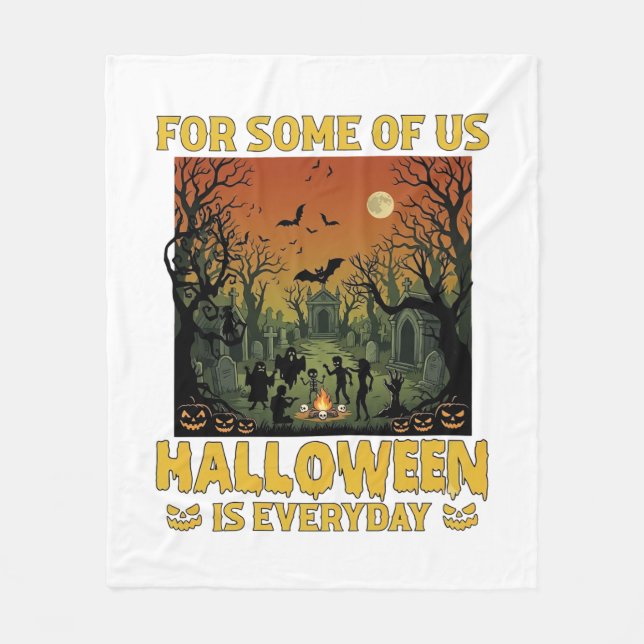 Halloween Is Everyday Graveyard Zombies Bonfire Pu Fleece Blanket (Front)