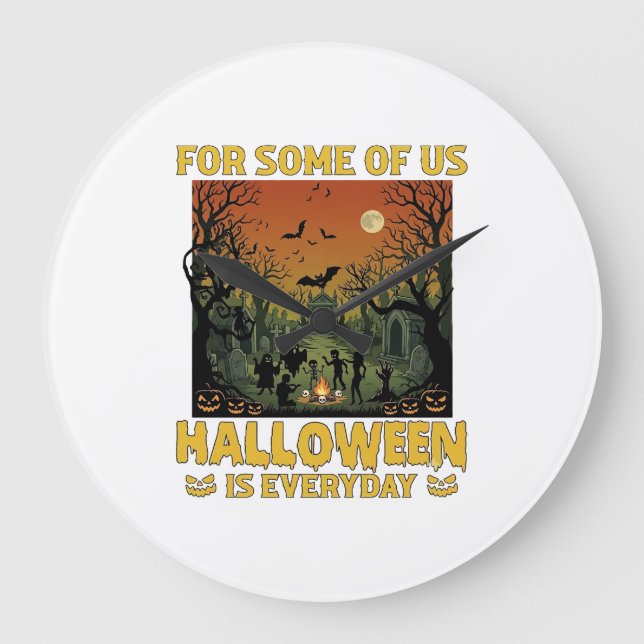 Halloween Is Everyday Graveyard Zombies Bonfire Pu Large Clock (Front)