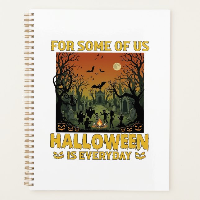 Halloween Is Everyday Graveyard Zombies Bonfire Pu Planner (Front)