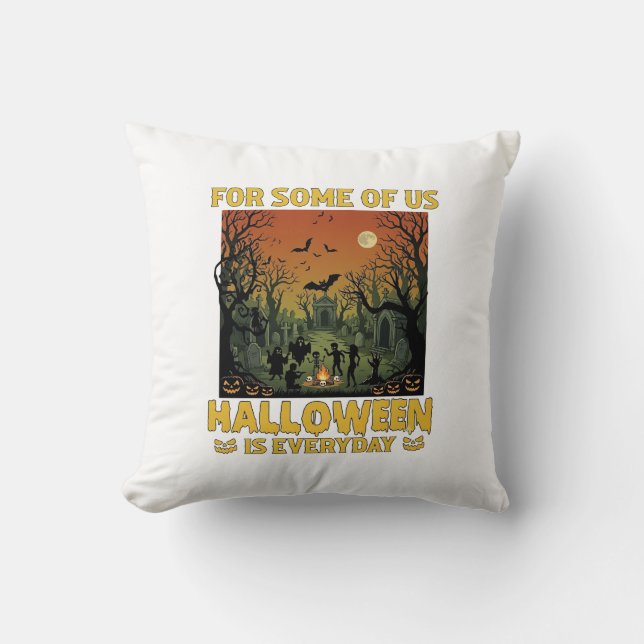 Halloween Is Everyday Graveyard Zombies Bonfire Pu Throw Pillow (Front)