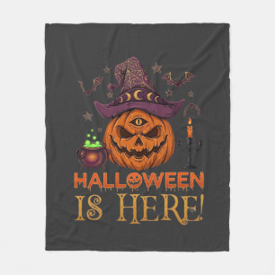 Halloween Is Here Pumpkin Witch Hat Magic Cauldron Fleece Blanket