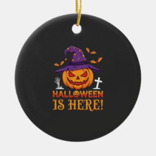 Halloween Is Here Witch Pumpkin Vector Ceramic Ornament