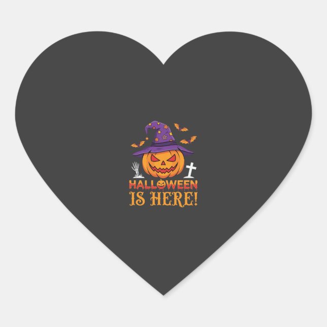 Halloween Is Here Witch Pumpkin Vector Heart Sticker (Front)