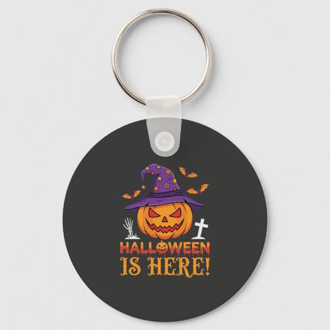 Halloween Is Here Witch Pumpkin Vector Keychain (Front)