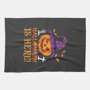 Halloween Is Here Witch Pumpkin Vector Kitchen Towel