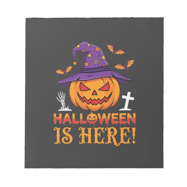 Halloween Is Here Witch Pumpkin Vector Notepad (Front)