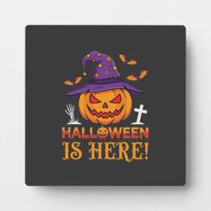 Halloween Is Here Witch Pumpkin Vector Plaque