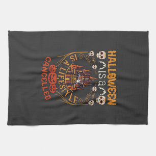 Halloween Is Lifestyle Cancelled Castle Skulls Pum Kitchen Towel