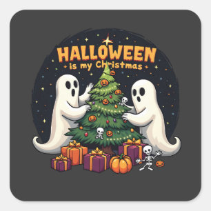 Halloween is my Christmas Funny Ghost Xmas Santa Square Sticker