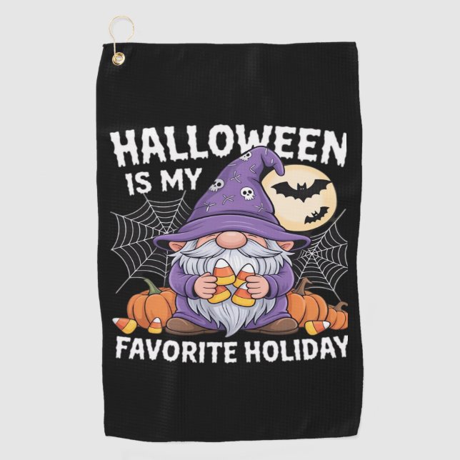 Halloween Is My Favourite Holiday Pumpkin Candy Co Golf Towel (Front)