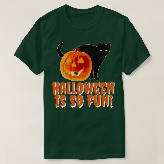 Halloween is So Fun Black Cat JackOLantern Orange  T-Shirt (Design Front)