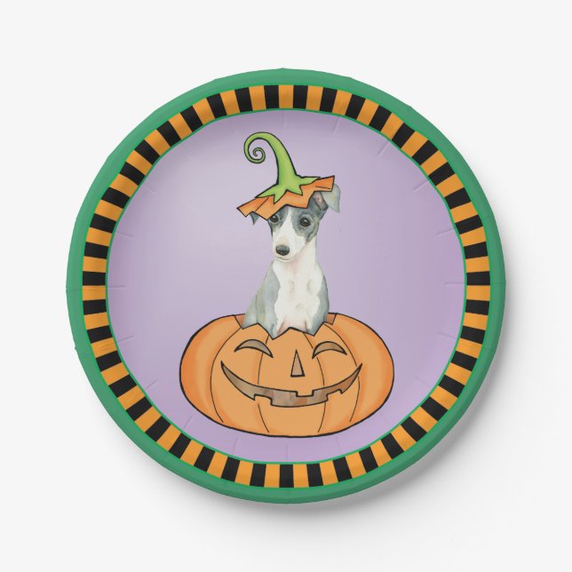 Halloween Italian Greyhound Paper Plate (Front)