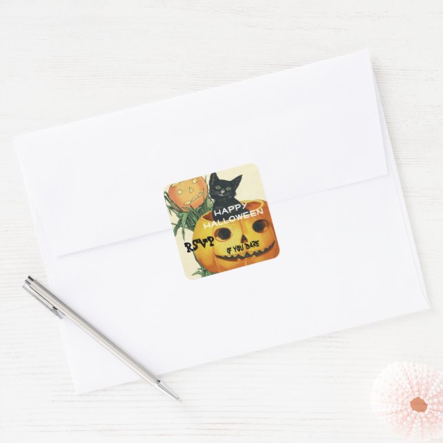 HALLOWEEN Jack O' Lantern and Black Cat Square Sticker (Envelope)