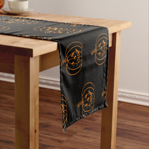 Halloween jack o lantern black orange cute pattern short table runner