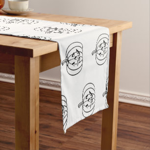 Halloween jack o lantern black white cute pattern  short table runner