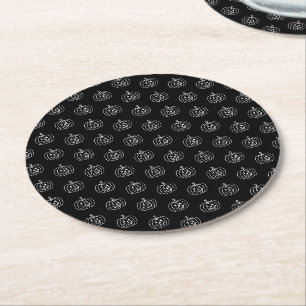 Halloween jack o lantern black white pattern round paper coaster