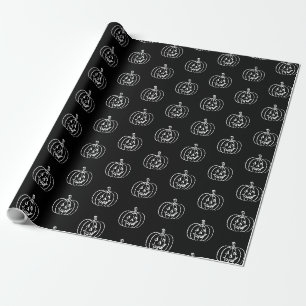 Halloween jack o lantern black white pattern wrapping paper