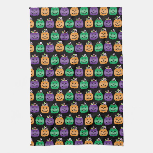 Halloween Jack O Lantern Candy Pail Kitchen Towel (Vertical)