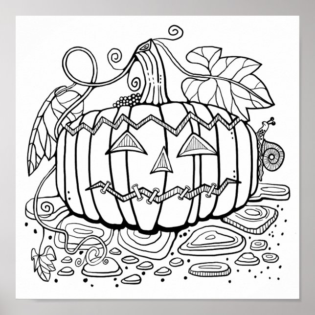 Halloween Jack O’Lantern Colouring Page Art Poster (Front)