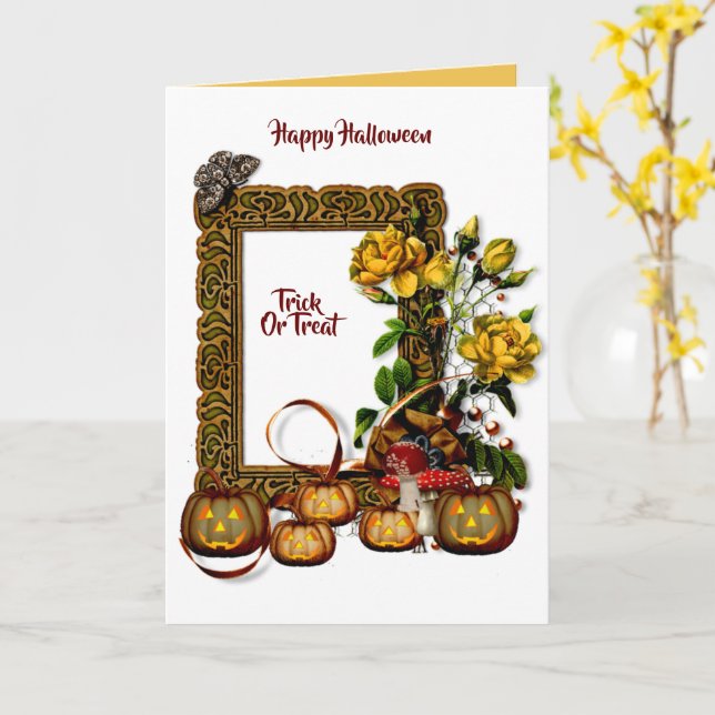 Halloween Jack O Lantern Fall Flora Card (Yellow Flower)