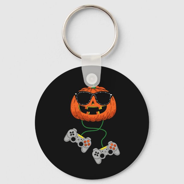 Halloween Jack O Lantern Gamer Boys Kids Men Fun H Keychain (Front)