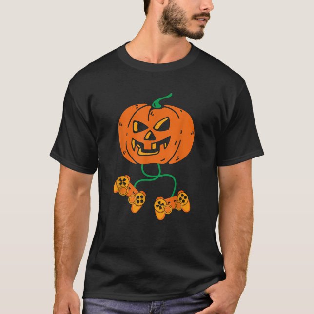 Halloween Jack O Lantern Gamer Boys Kids Men Funny T-Shirt (Front)