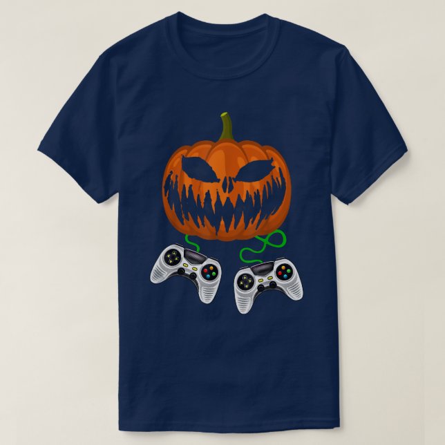 Halloween Jack O Lantern Gamer Boys Kids Men Funny T-Shirt (Design Front)