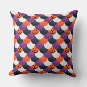 Halloween Jack-o’-Lantern Mermaid Scales Pattern Throw Pillow
