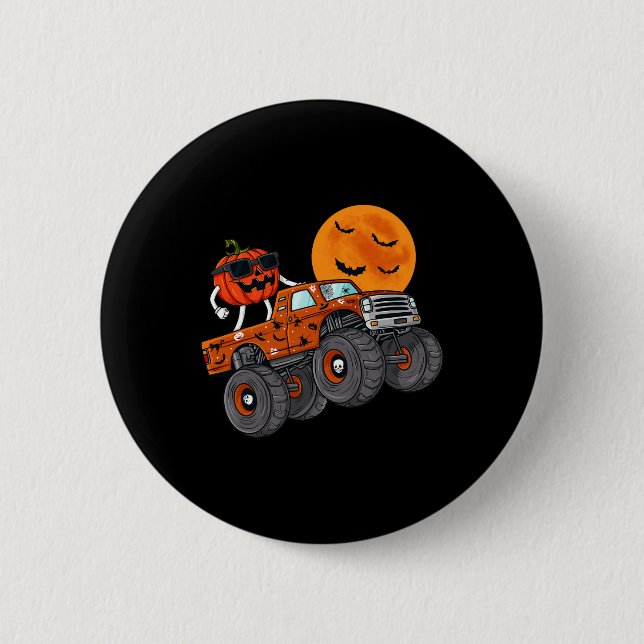 Halloween Jack O Lantern Monster Truck Toddler Boy 2 Inch Round Button (Front)