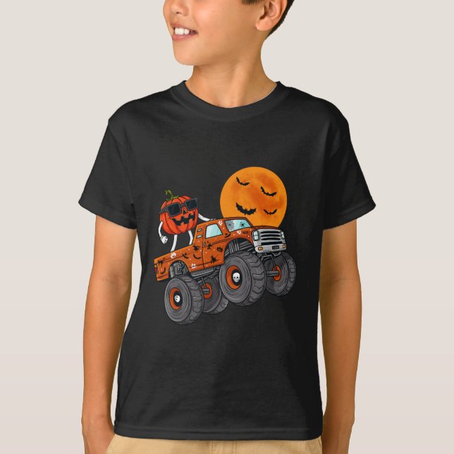 Halloween Jack O Lantern Monster Truck Toddler Boy T-Shirt (Front)